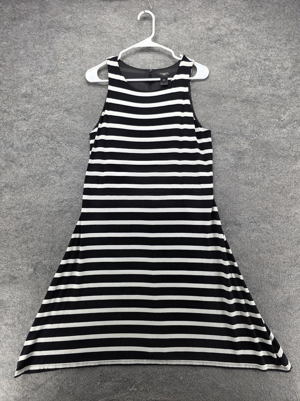 Ann Taylor Dress Womens 12P Black White Striped Sleeveless A Line Petite Knit